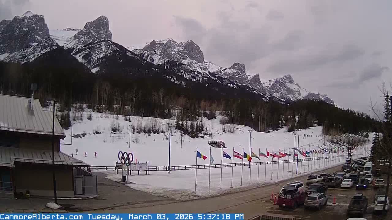 Canmore Nordic Centre Ski Slope & Mt. Rundle View Live Cam - Canmore, Alberta's Rockies, Alberta, Canada