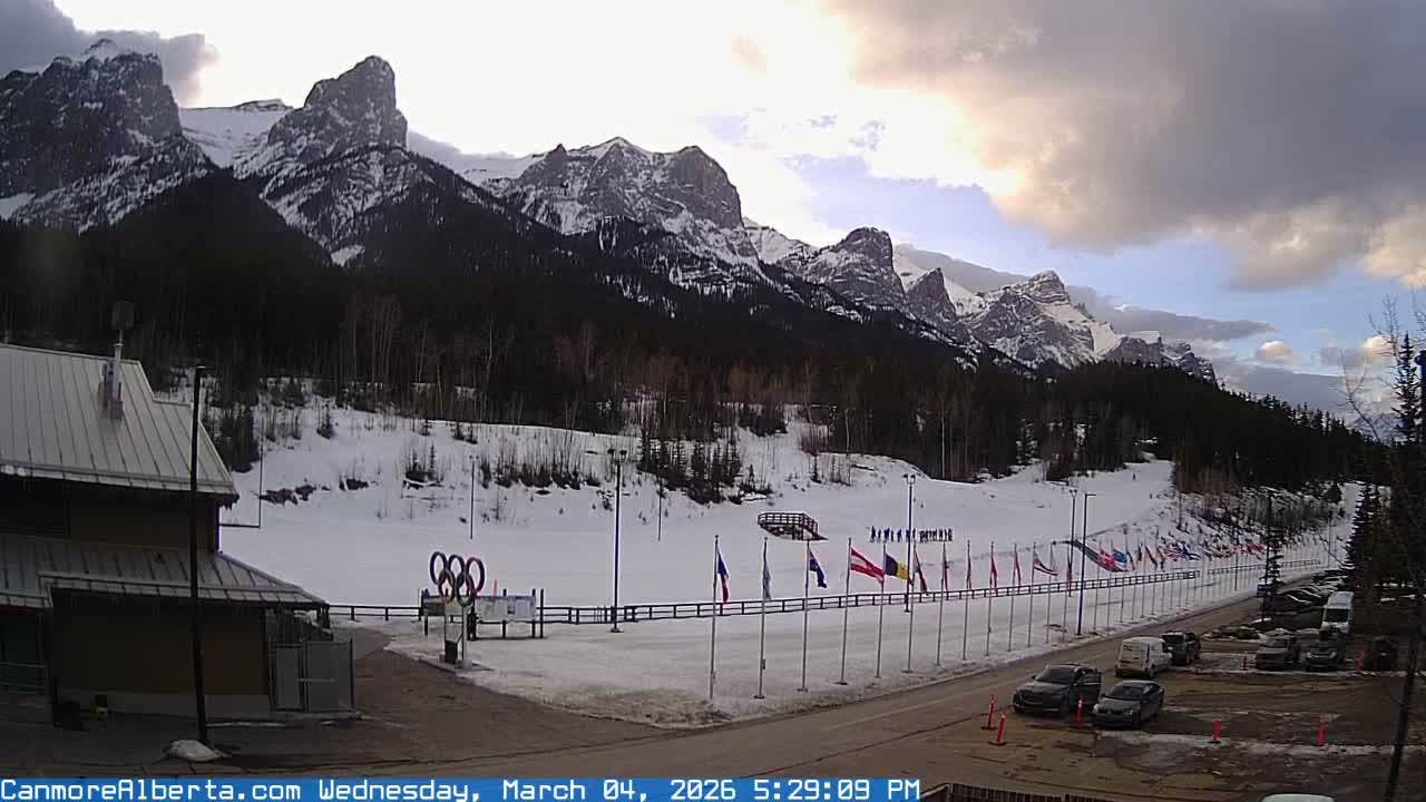 Canmore Nordic Centre Ski Slope & Mt. Rundle View Live Cam - Canmore, Alberta's Rockies, Alberta, Canada