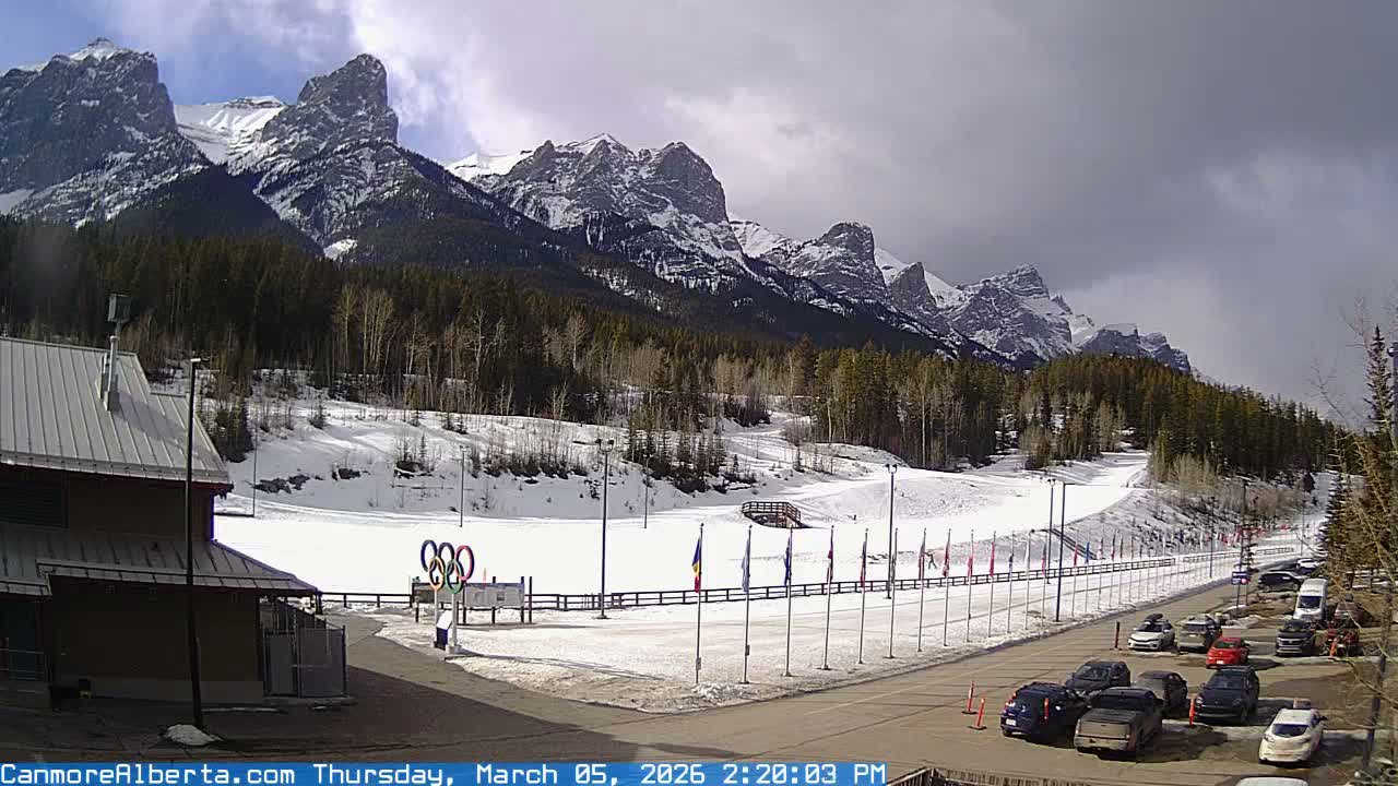 Canmore Nordic Centre Ski Slope & Mt. Rundle View Live Cam - Canmore, Alberta's Rockies, Alberta, Canada