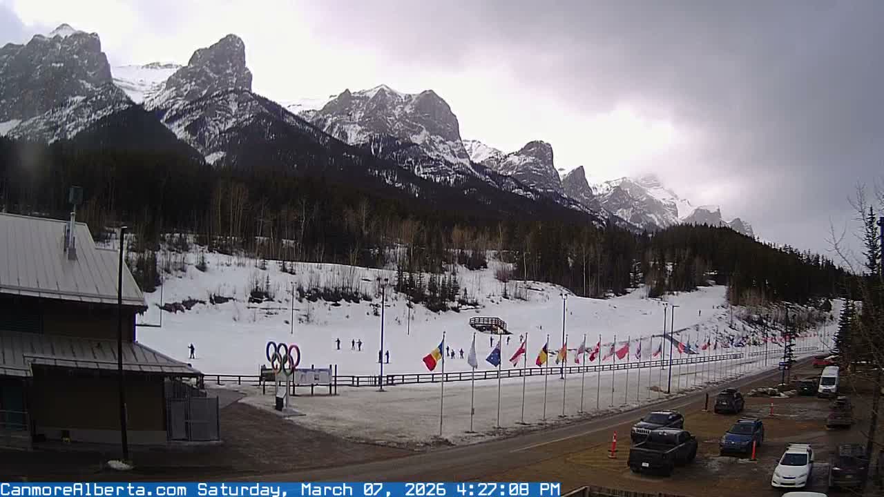 Canmore Nordic Centre Ski Slope & Mt. Rundle View Live Cam - Canmore, Alberta's Rockies, Alberta, Canada