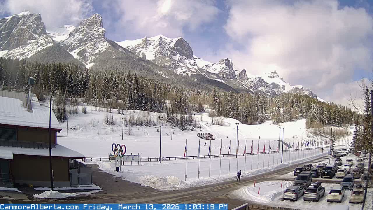 Canmore Nordic Centre Ski Slope & Mt. Rundle View Live Cam - Canmore, Alberta's Rockies, Alberta, Canada