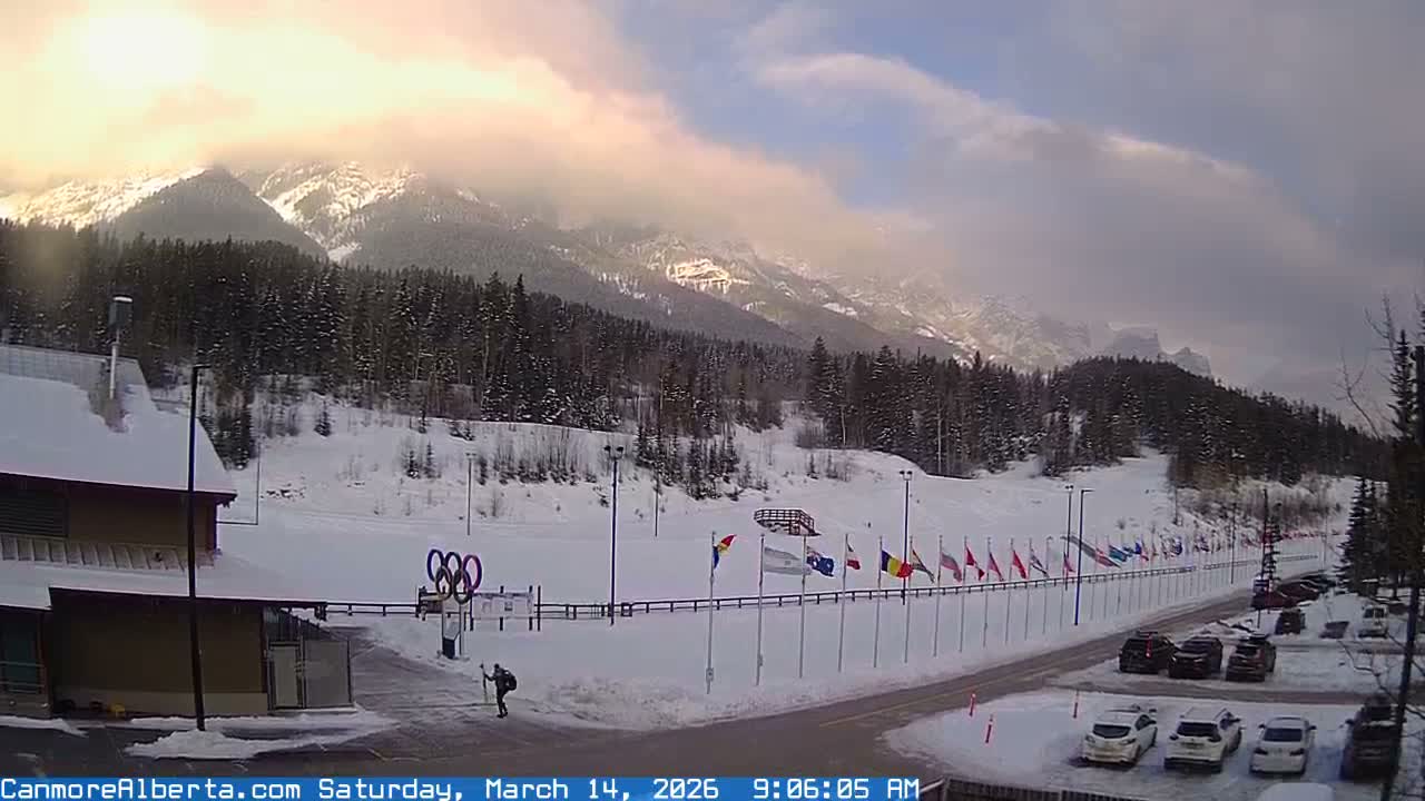 Canmore Nordic Centre Ski Slope & Mt. Rundle View Live Cam - Canmore, Alberta's Rockies, Alberta, Canada