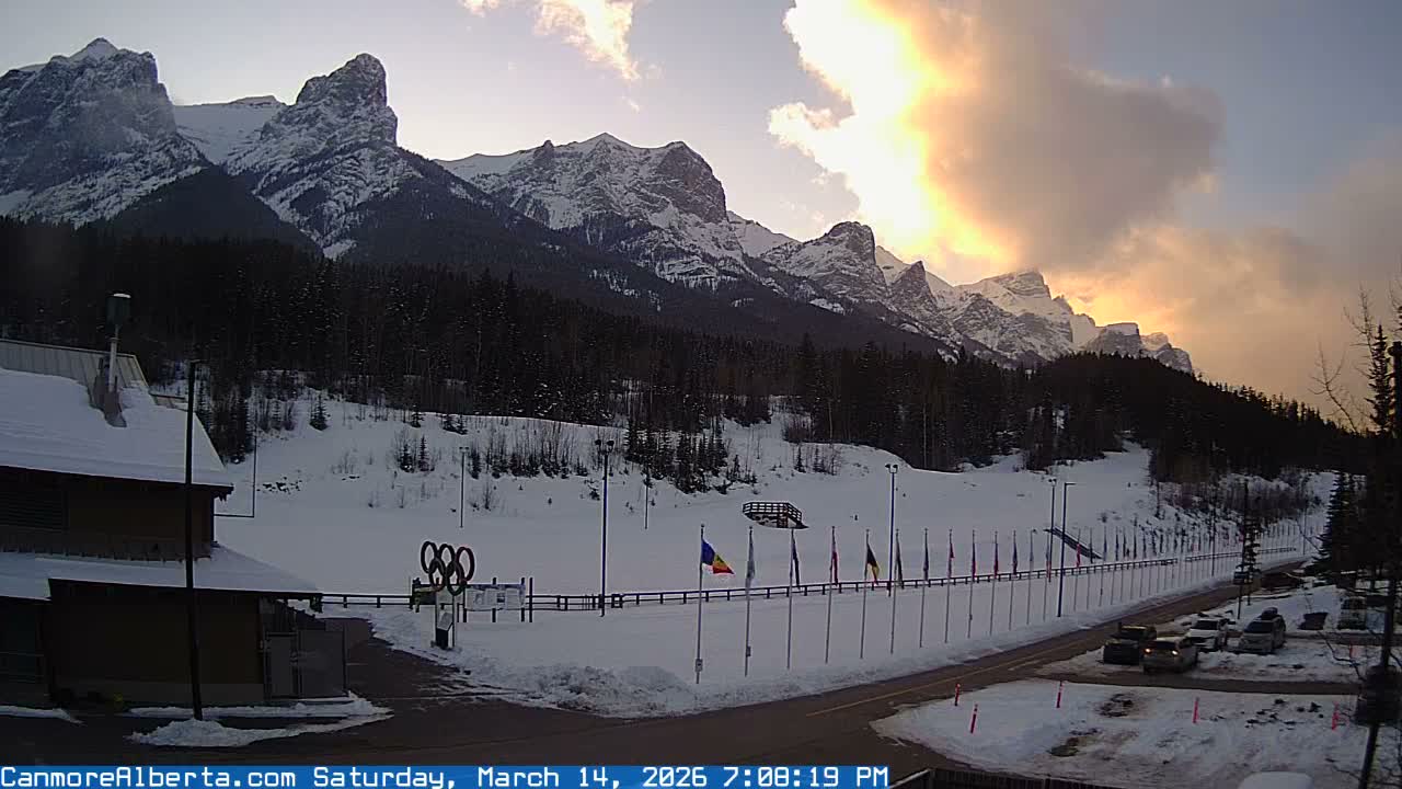 Canmore Nordic Centre Ski Slope & Mt. Rundle View Live Cam - Canmore, Alberta's Rockies, Alberta, Canada