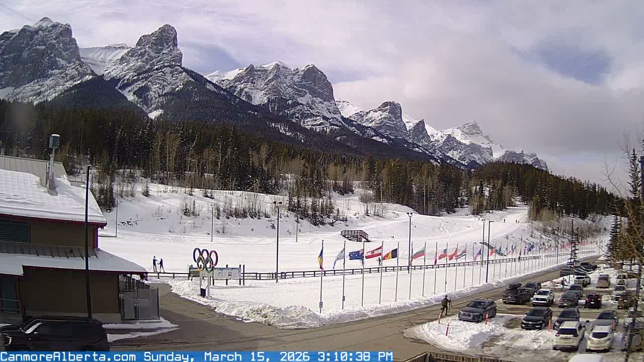 Canmore Nordic Centre Ski Slope & Mt. Rundle View Live Cam - Canmore, Alberta's Rockies, Alberta, Canada