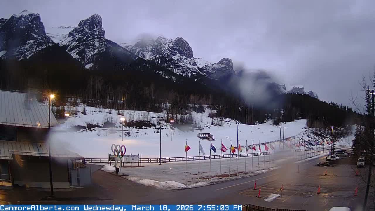 Canmore Nordic Centre Ski Slope & Mt. Rundle View Live Cam - Canmore, Alberta's Rockies, Alberta, Canada