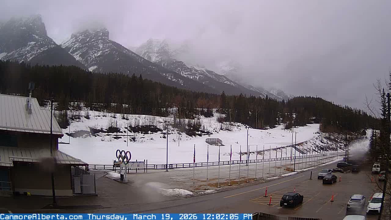 Canmore Nordic Centre Ski Slope & Mt. Rundle View Live Cam - Canmore, Alberta's Rockies, Alberta, Canada
