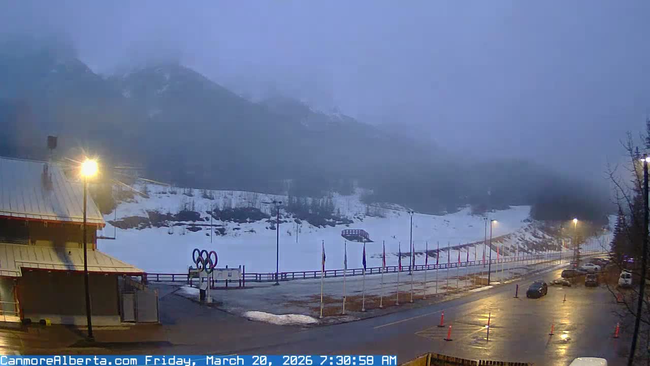 Canmore Nordic Centre Ski Slope & Mt. Rundle View Live Cam - Canmore, Alberta's Rockies, Alberta, Canada