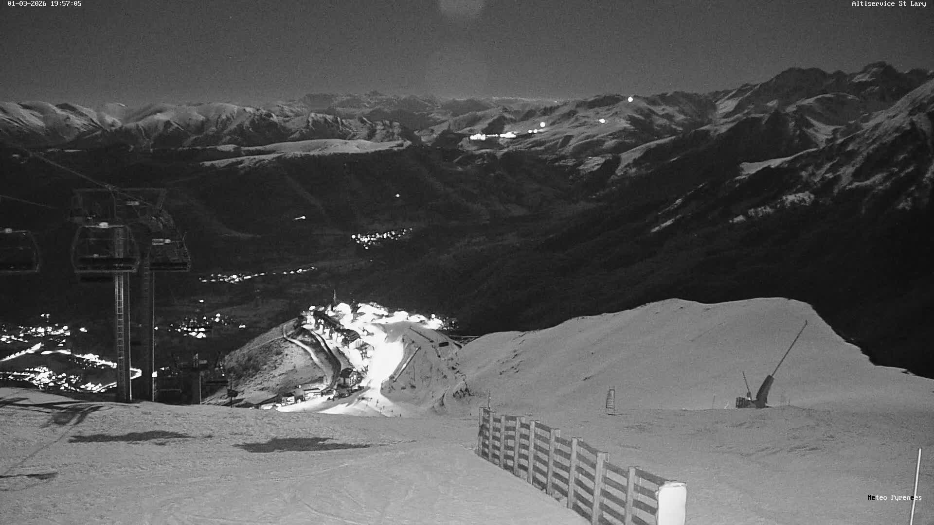 Saint-Lary-Soulan Village Skyline & Pla d'Adet Ski Slopes Live Cam - Bagnères-de-Bigorre, Hautes-Pyrénées, Occitanie, France