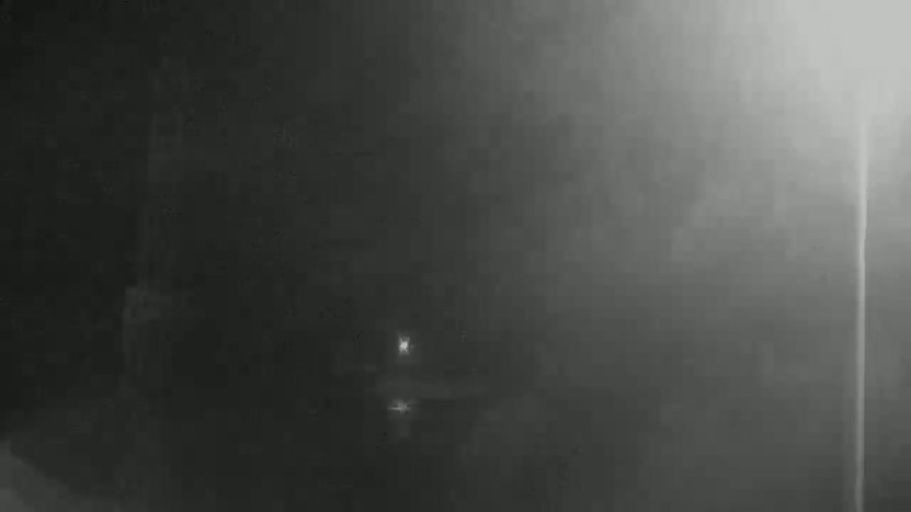 A dimly lit, foggy scene shows a blurry, indistinct object in the middle distance.