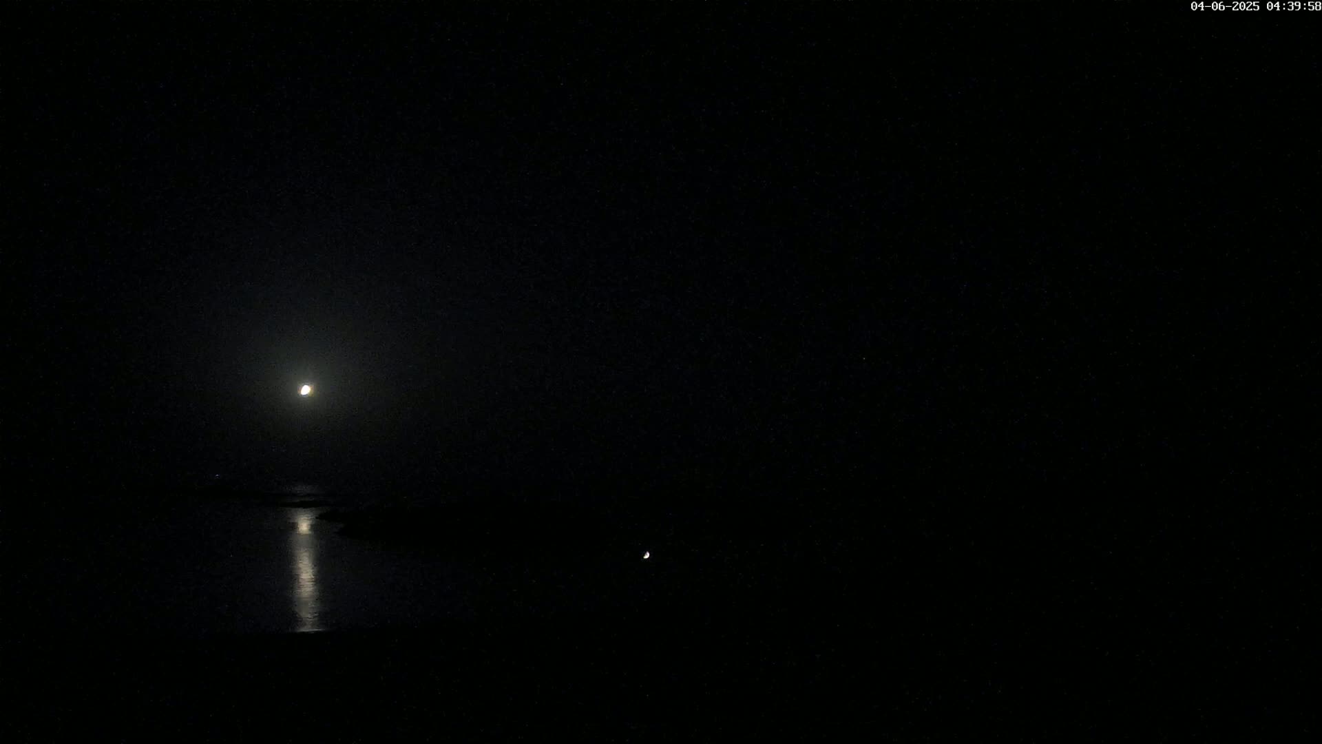 A bright moon illuminates a dark body of water at night.