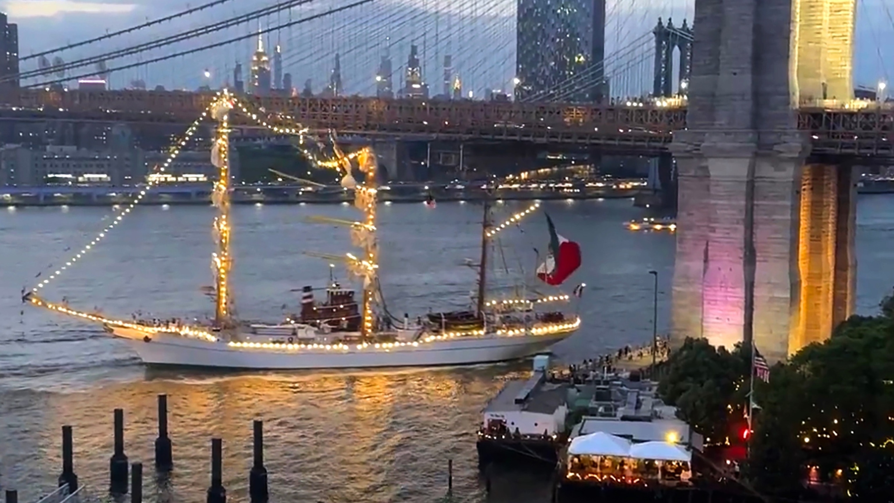Mexican Navy Ship Collides with Brooklyn Bridge in New York City