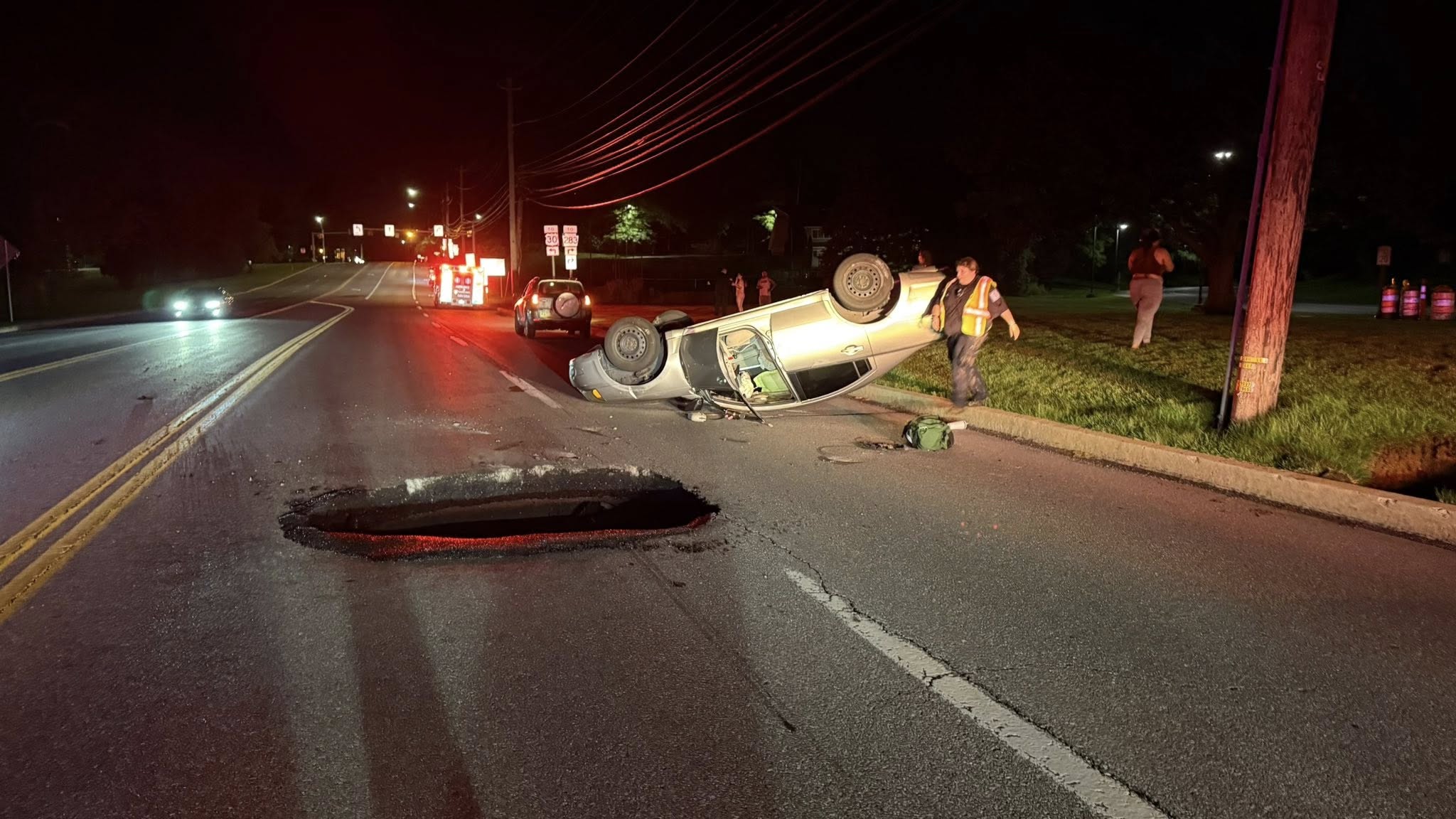 Sinkhole Swallows Vehicle on Central Pennsylvania Roadway