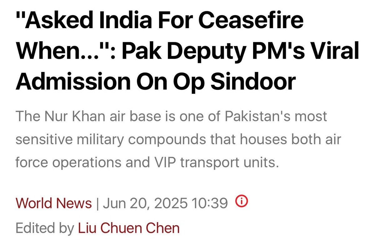 Pakistan Admits Seeking Ceasefire with India During Op Sindoor: Ishaq Dar's Statement