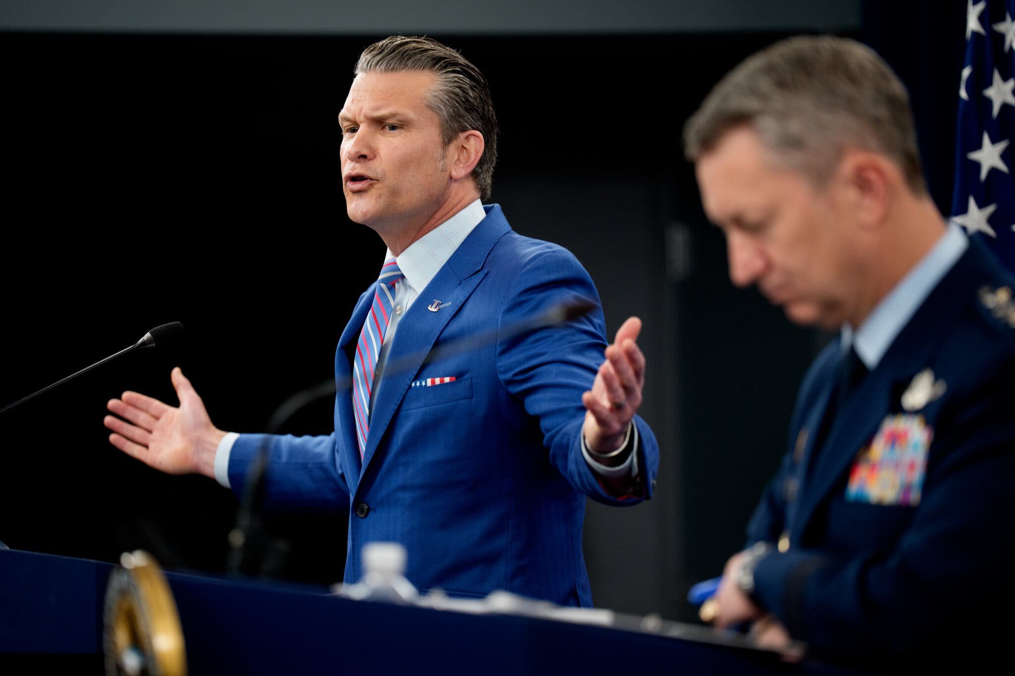 Hegseth and Caine brief right-wing Pentagon press corps after Iran strikes