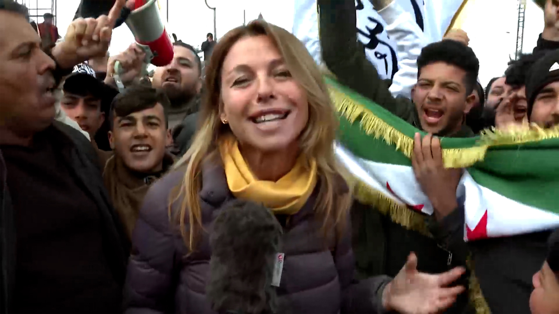 Celebrations Erupt During Al Jazeera Live Report from Northern Syria